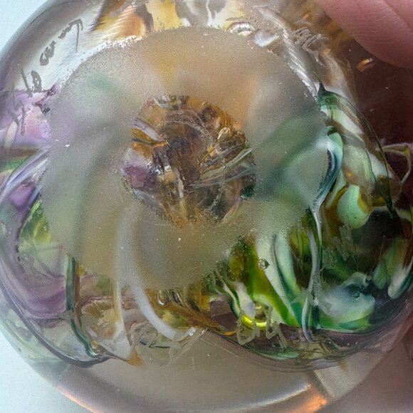 Hand Blown Glass Paperweight Multicolor Swirl Pattern Decorative Sphere - Picture 4 of 4